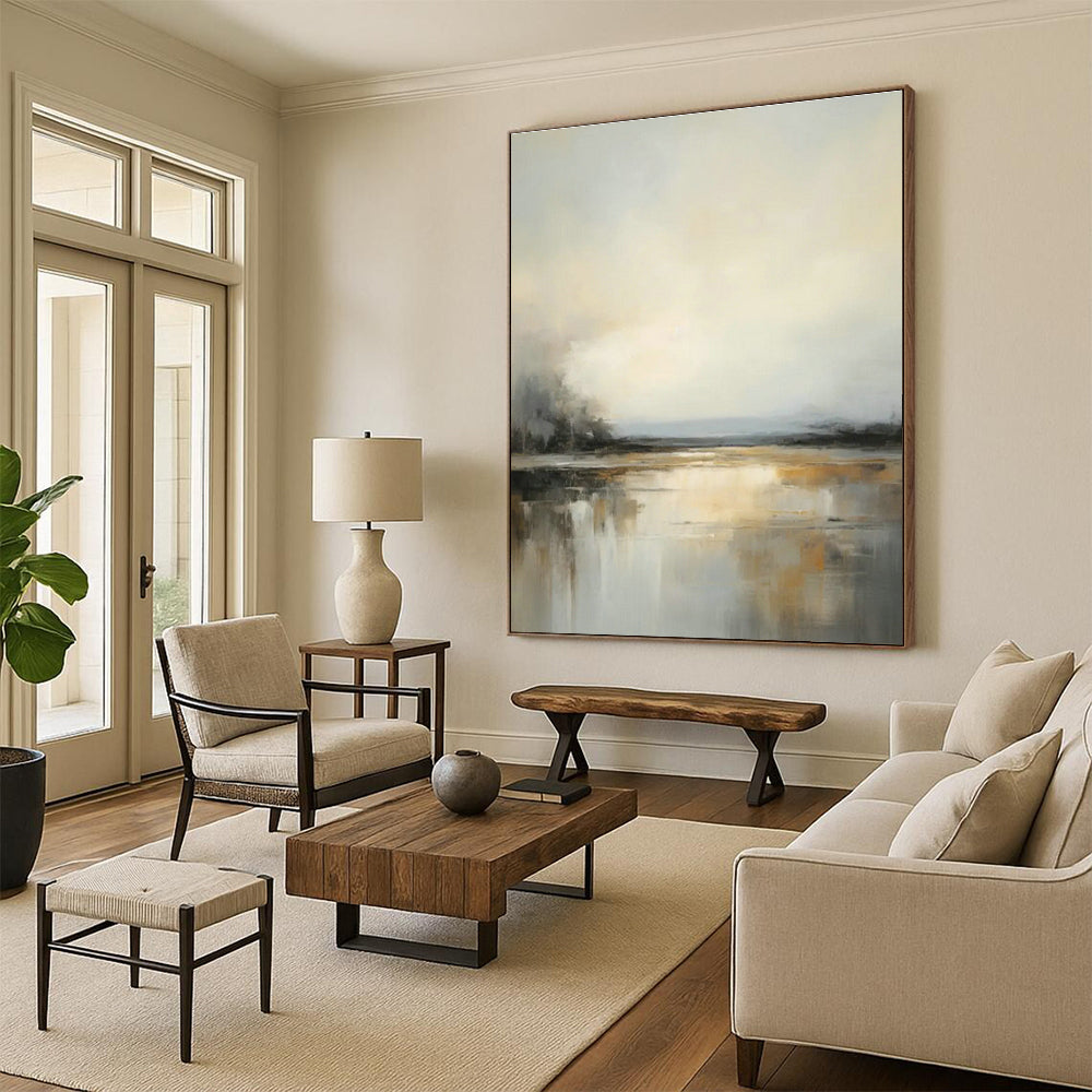Misty Lake Landscape Art for Tranquil Bedroom & Lakeside Villa Lounge DLZ0830