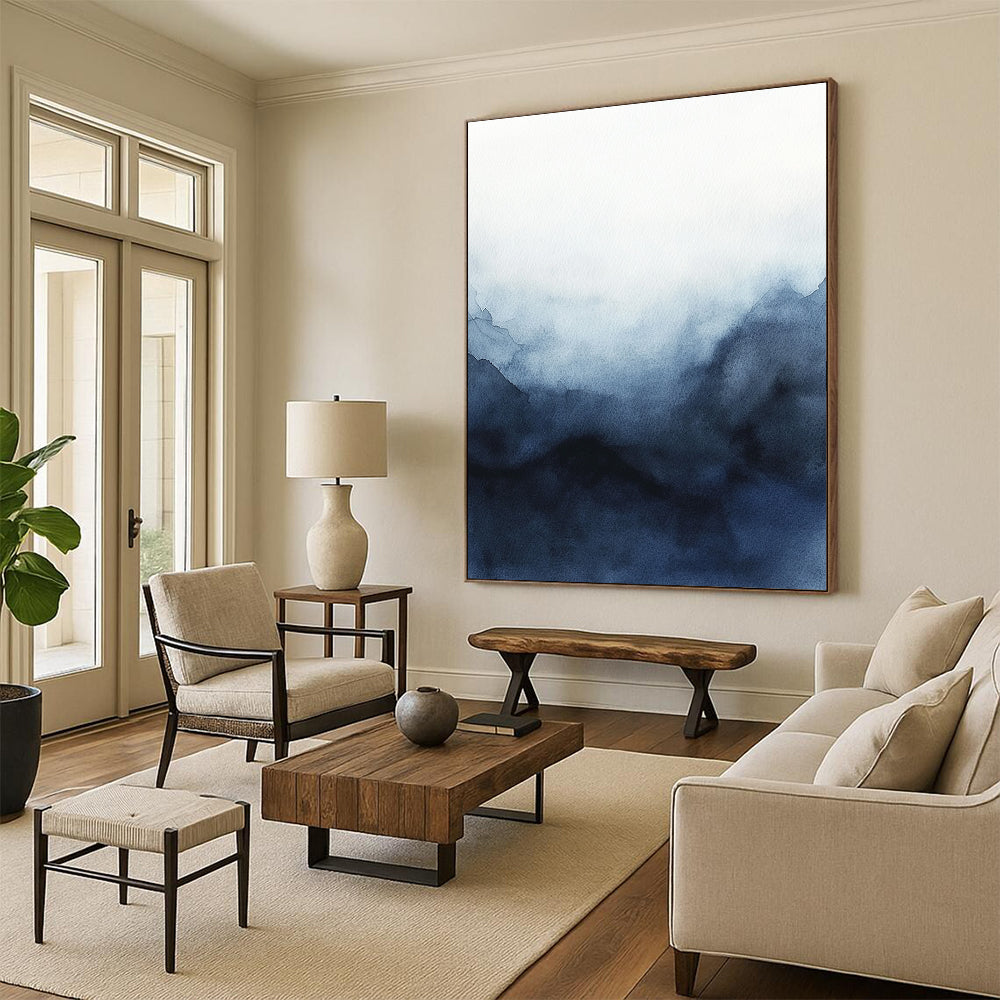 Blue Watercolor Mountain for Modern Bedroom & Yoga Studio STSC498
