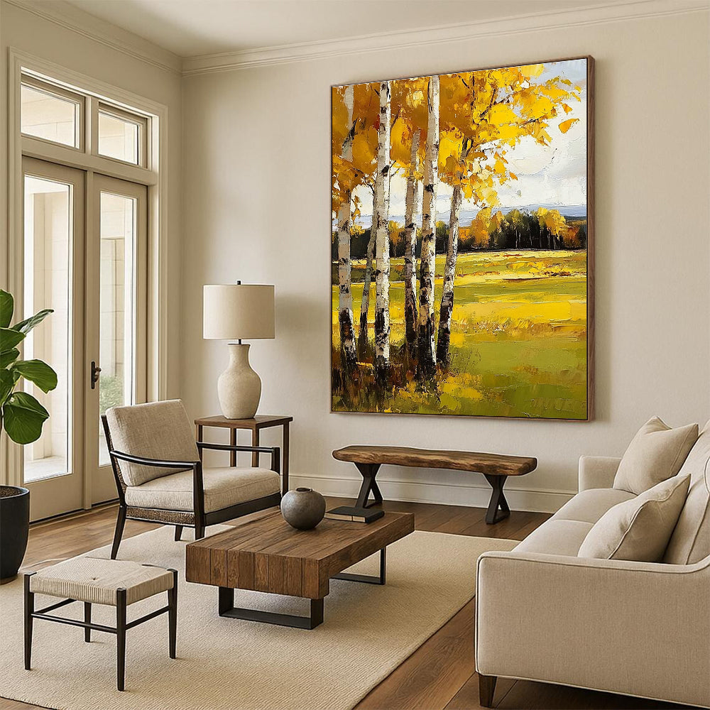 Yellow Birch Trees for Autumn - Themed Home Living Room & Nature - Loving Art Gallery STSC1015