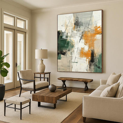 Green - Orange - Gray Abstract Art for Eclectic Kitchen & Art - Inspired Retail Store DLZ1726