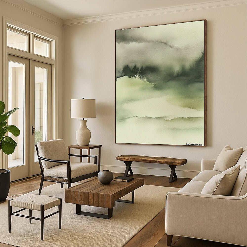 Gentle Green Watercolor Art for Yoga Studio & Nursery STSC068