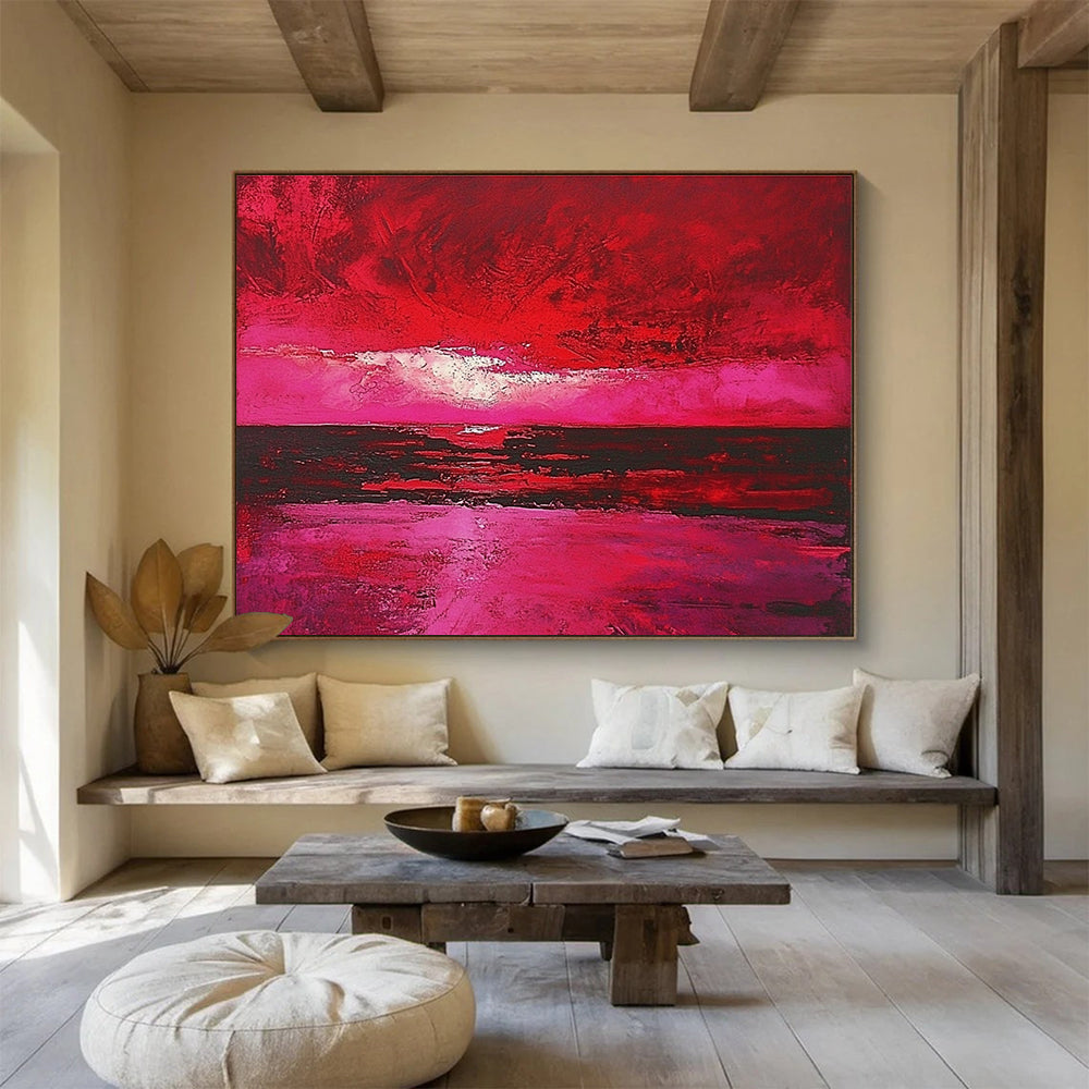Pink and Red Seascape Art for Coastal Home Living Room & Artistic Beach Bar SC273