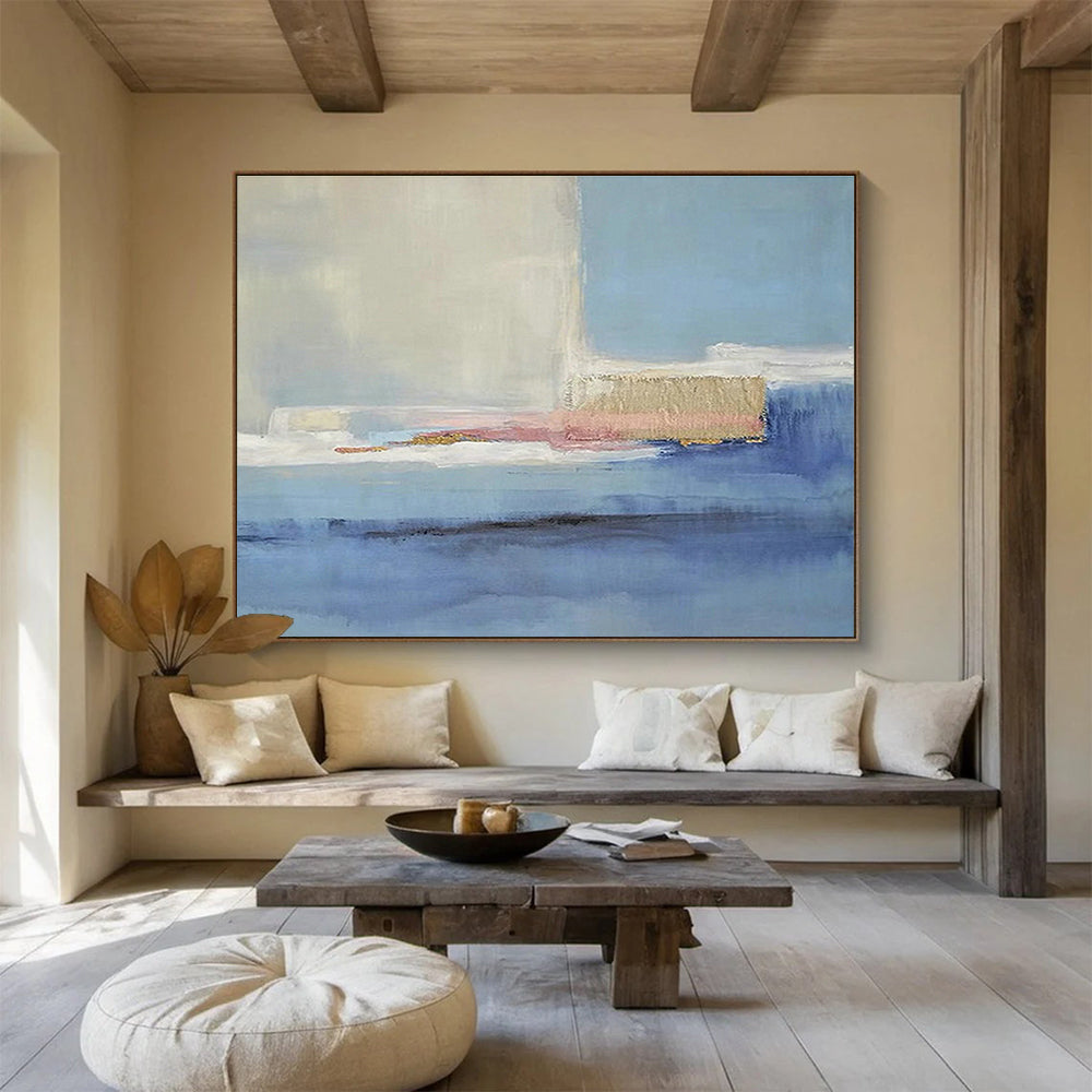 Sleek Blue - Pink Geometric Abstract Art for a Modern Hallway’s Stylish First Impression DLZ2791