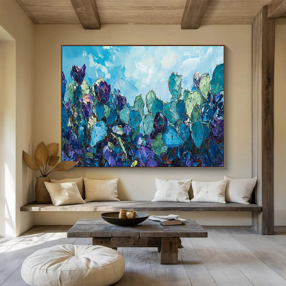 Blue Cactus Flower Art for Southwest - Themed Restaurant Patio Areas DLZ3211