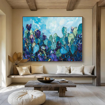 Blue Cactus Flower Art for Southwest - Themed Restaurant Patio Areas DLZ3211