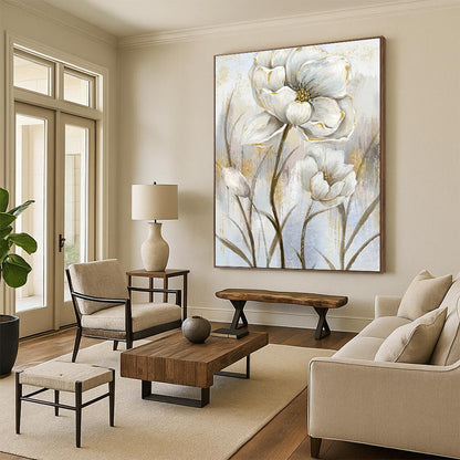 White Flower with Gold Art for Elegant Home Dining Room & Wedding Venue Decor DLZ1536