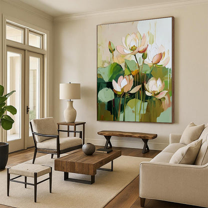 Impasto Lotus Flowers for Zen - Inspired Home & Spiritual Art Space STSC188