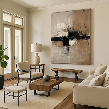 Beige and Black Abstract for Sophisticated Home Library & Modern Art Gallery STSC238