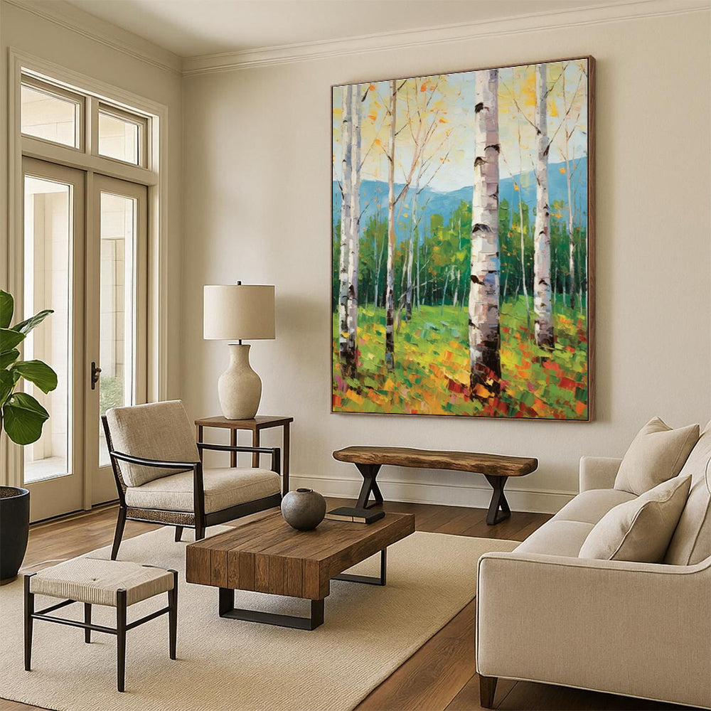 Birch Forest Landscape Oil Painting for Nature Reserve Visitor Center & Country Home DLZ1066