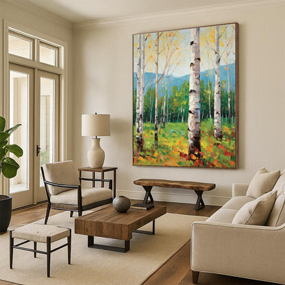 Birch Forest Landscape Oil Painting for Nature Reserve Visitor Center & Country Home DLZ1066