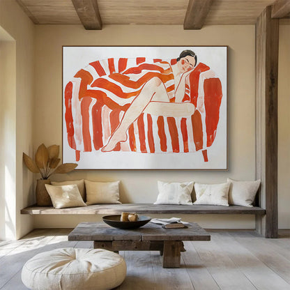 Orange - Stripe Sofa Resting Figure Art for Mid - Century Modern Living Rooms DLZ2610