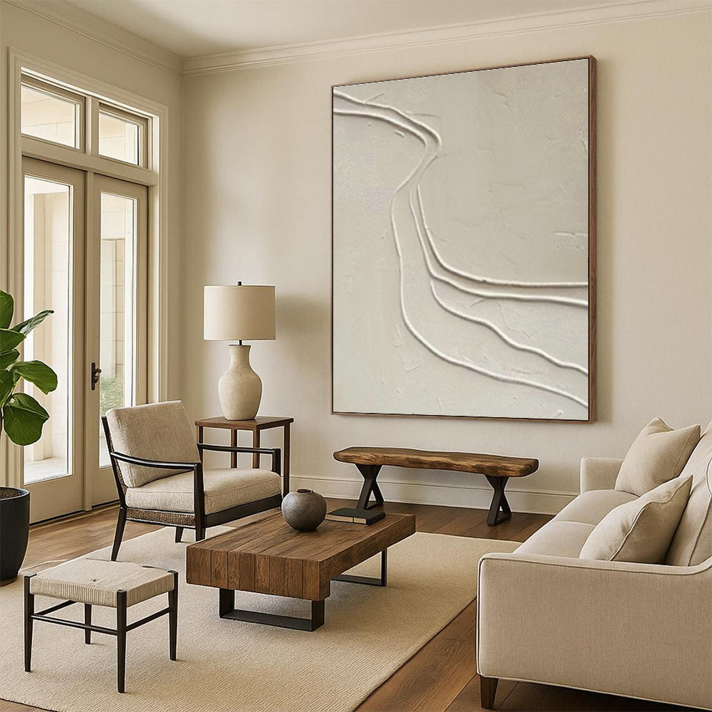 Curved Beige Textured Art for Scandinavian Nursery & Neutral - Toned Yoga Studio DLZ1997