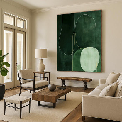 Green Geometric Abstract Art for Botanical - Themed Café & Modern Art Studio DLZ1834