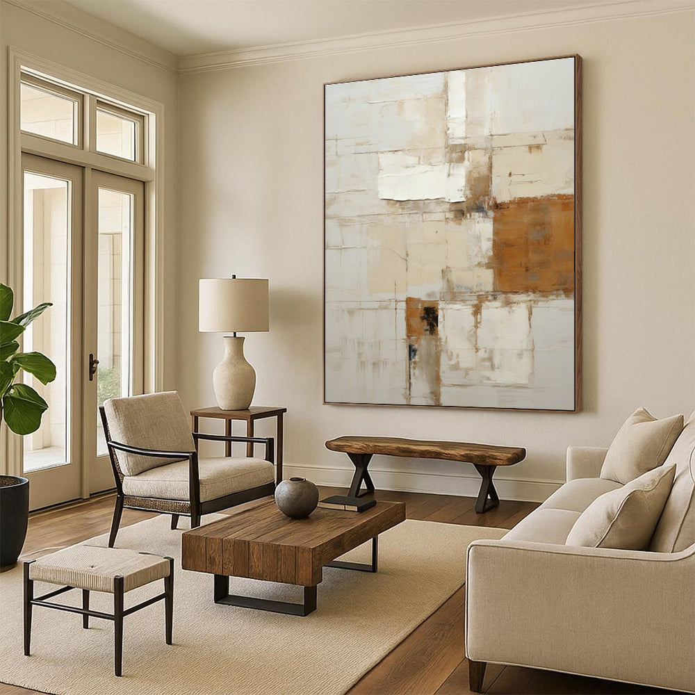 Beige - Brown Collage Abstract Art for Rustic Dining Room & Art - Filled Boutique DLZ1324