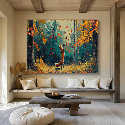 Fox Chasing Autumn Leaves Art for Nature - Lover’s Family Room DLZ3085