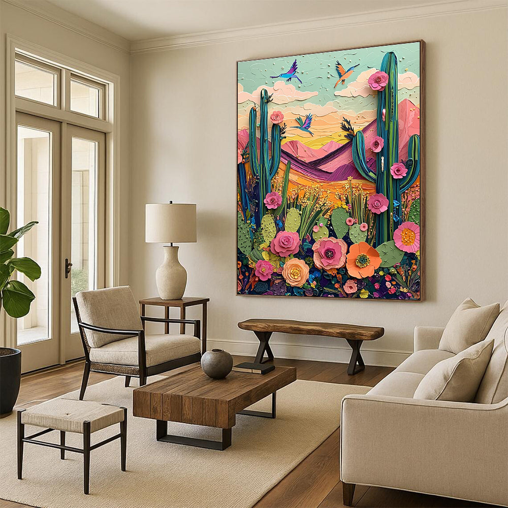 Colorful Desert Cactus Art for Southwest - Themed Boutique & Eclectic Home Entryway STSC1426