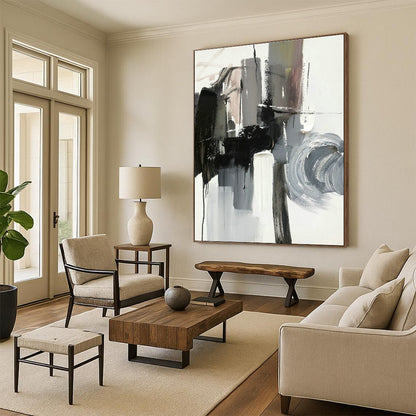 Black - Gray - White Abstract Art for Gallery - Style Home Office & Monochrome Art Gallery DLZ1278