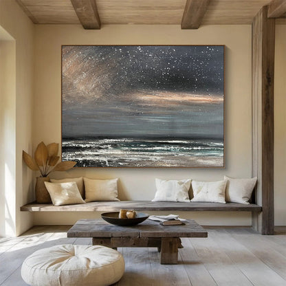 Starry Night Sea View Oil Painting for Eclectic Home Studies DLZ2489