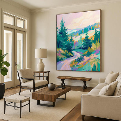 Mountain Forest Landscape Oil Painting for Ski Resort & Nature Lover’s Home DLZ0654