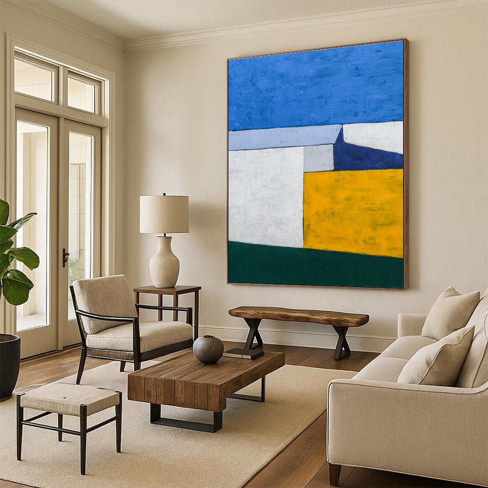 Blue - Yellow Geometric Abstract Art for Modern Office & Home Study DLZ1102
