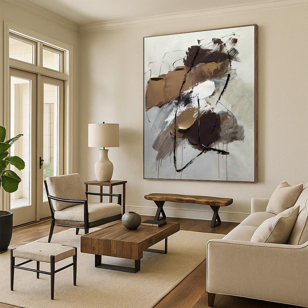 Brown - White Abstract Art for Creative Studio & Mid - Century Modern Home DLZ1656