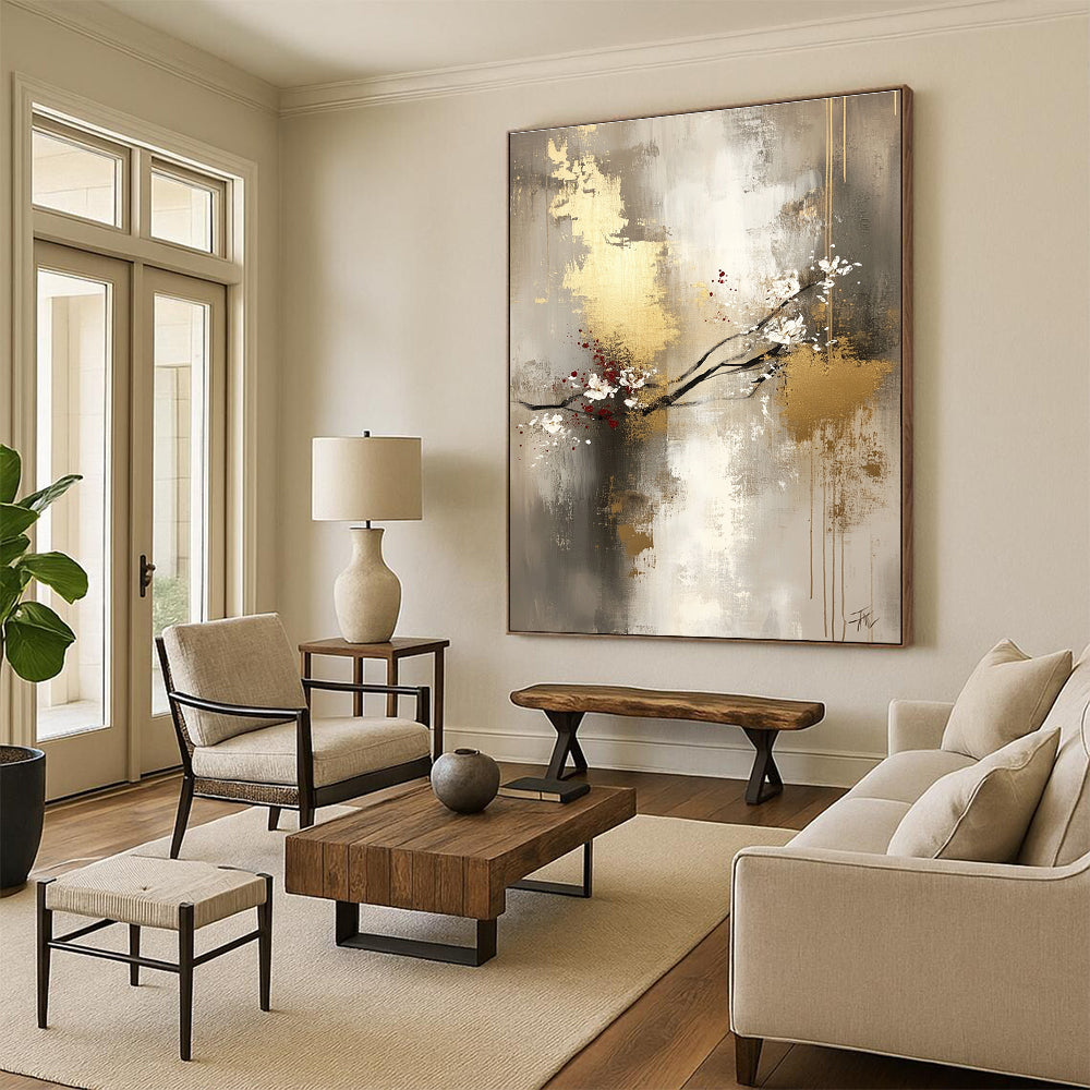 Abstract Blossom with Gold for Asian - Inspired Home & High - End Hotel Lobby STSC434