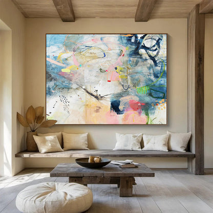 Blue - Pink Line Abstract Art for Coastal - Inspired Nooks DLZ2461