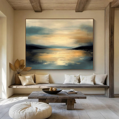 Golden Lake Sunset Art for Lakeside Villa & Luxury Living Room SC064