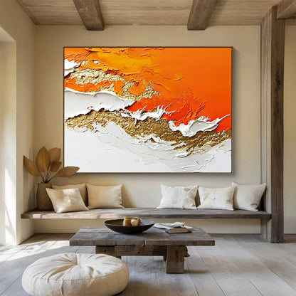 Textured Orange, White & Gold Art for High - End Restaurant & Glamorous Home Bar SC325