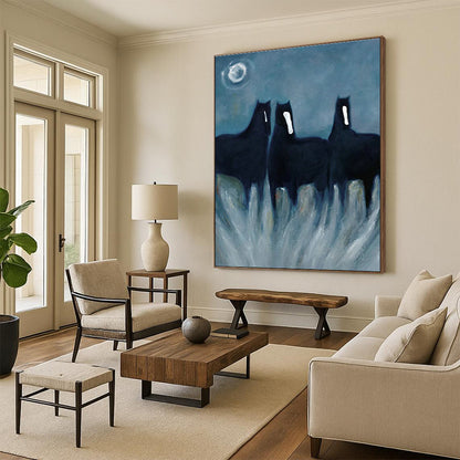 Mysterious Black Horses Art for Gothic - Inspired Library & Art - Forward Bedroom DLZ2144