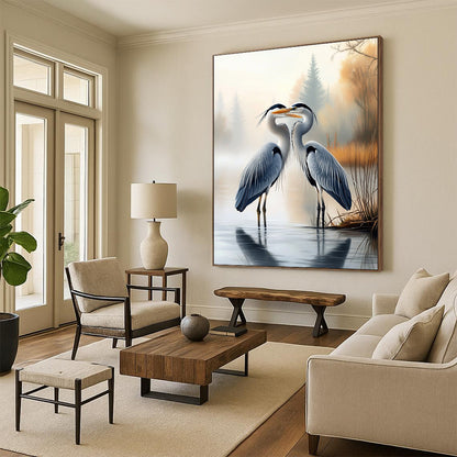 Herons in Mist  Romantic Bird Art for Coastal Bedroom & Serene Home Reading Nook STSC1451