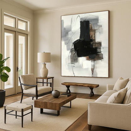 Simple Black - White - Gray Abstract Painting for Modern Studio & Monochrome Home DLZ1287