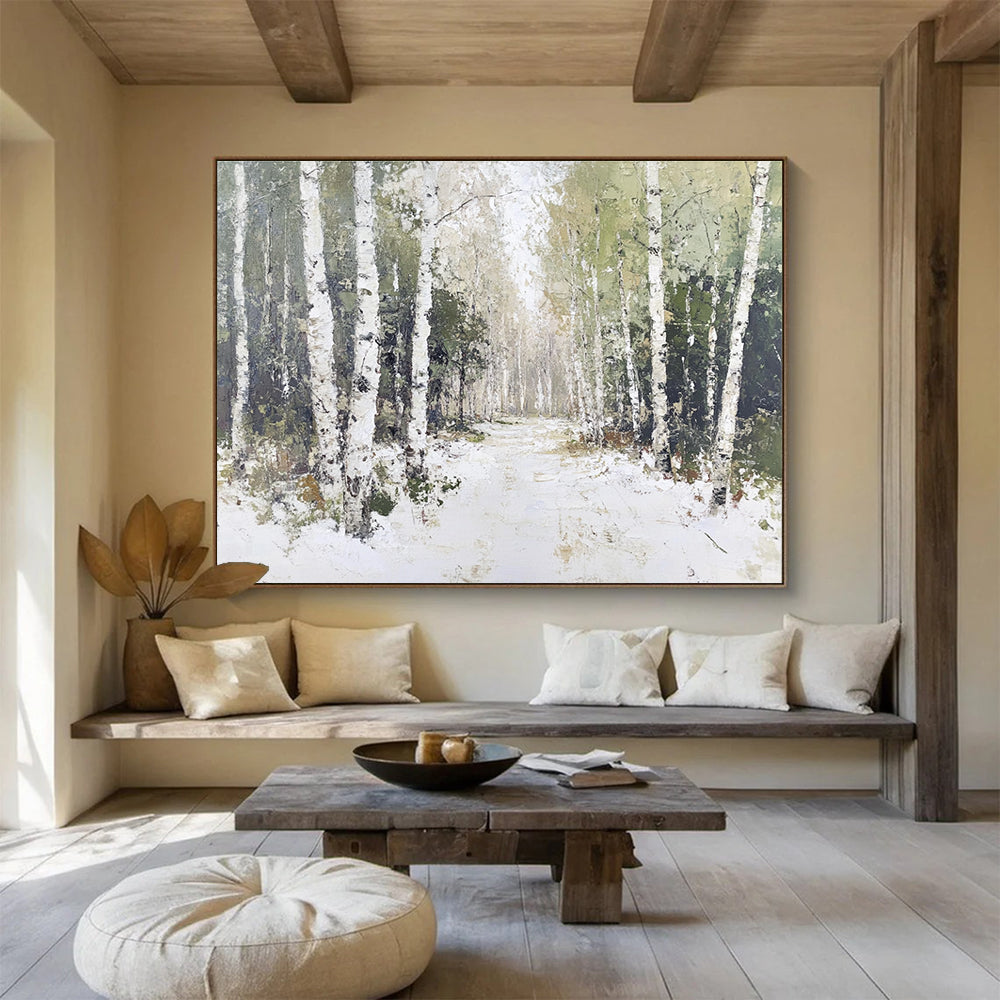 Birch Forest in Snow Art for Winter - Themed Lodge & Nature Lover’s Study SC466