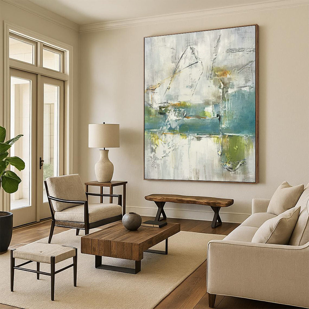 Gray - White - Green Abstract Art for Modern Living Room & Art Gallery DLZ1780