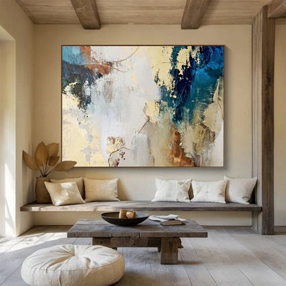 Gold - Blue Abstract Composition Art for Elegant Dining Hall DLZ2896