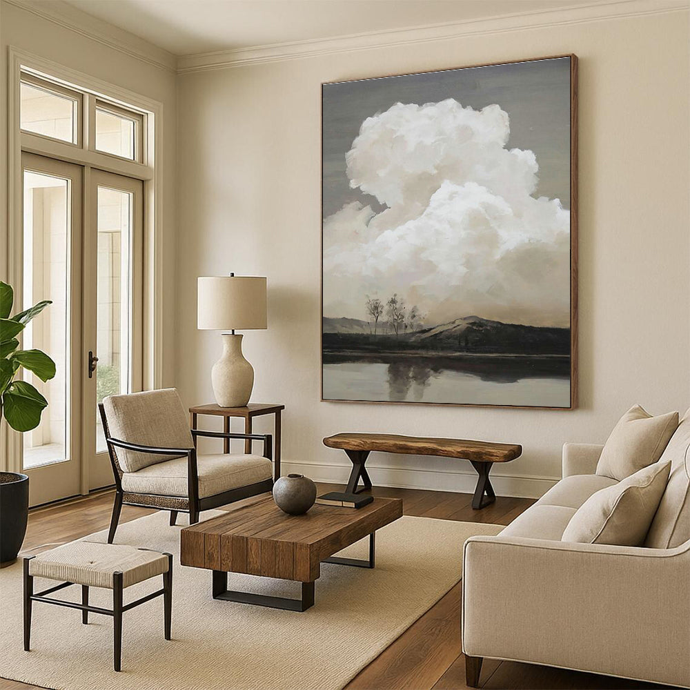 Cloud - Filled Lake View Art for Waterfront Home Library & Nature - Inspired Lounge DLZ2139
