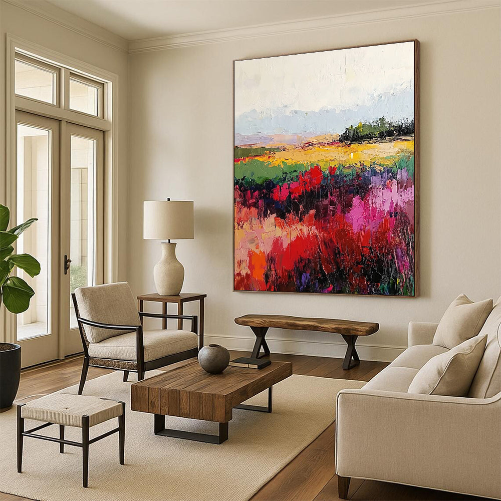 Vibrant Floral Field Landscape Art for Creative Studio & Garden - Themed Café STSC113