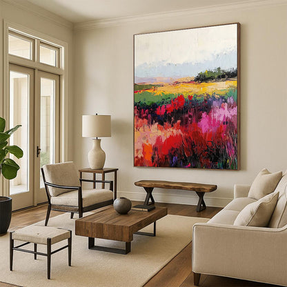Vibrant Floral Field Landscape Art for Creative Studio & Garden - Themed Café STSC113
