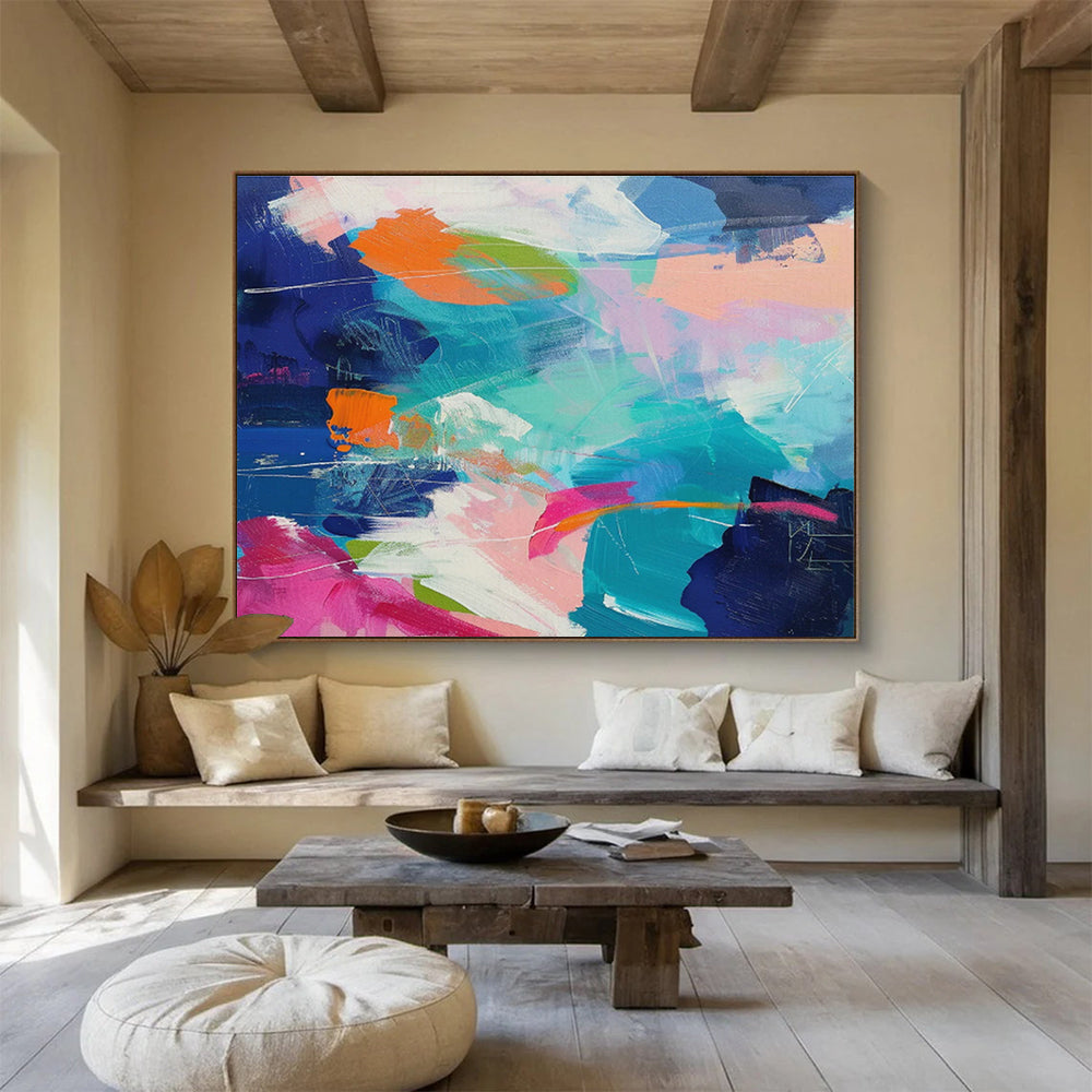 Blue - Pink Clash Abstract Art for Modern Living Room DLZ2873
