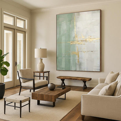 Gold - Green Abstract Art for Elegant Hotel Lobby & Art - Focused Home Office DLZ1940