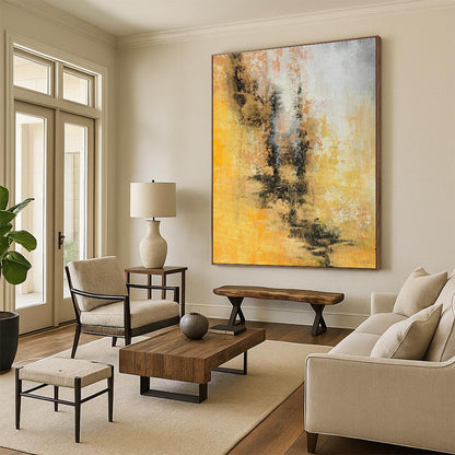 Yellow - Brown Abstract Art for Industrial - Style Coffee Shop Walls DLZ0041