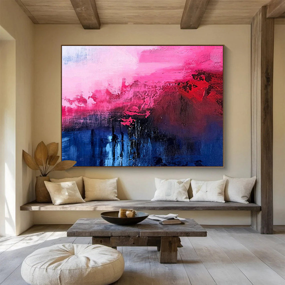 Pink - Blue - Red Abstract Art for Art Deco - Inspired Living Rooms DLZ2652