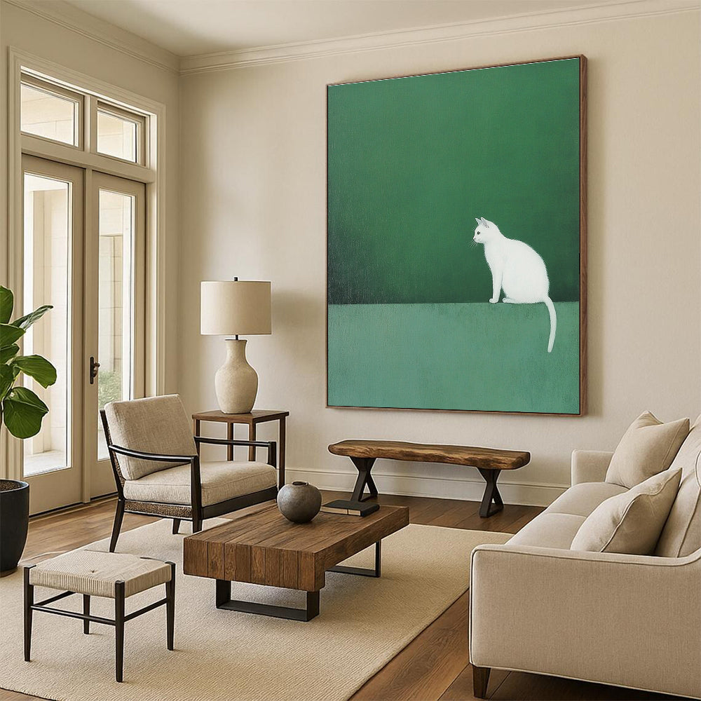 Solitary White Cat for Cozy Reading Nook & Pet - Lover’s Living Room STSC1249
