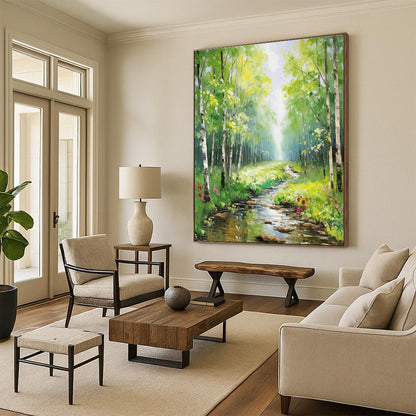 Forest Stream Landscape Art for Cottage Living Room & Eco - Friendly Café DLZ1273