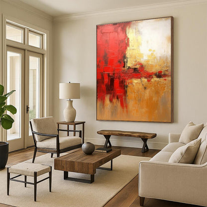 Red - Gold Abstract Art for Bold Contemporary Home & Exclusive Art Gala DLZ1918