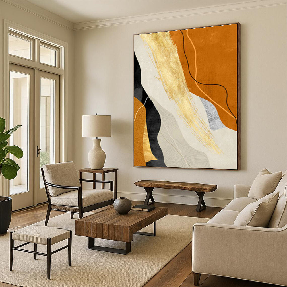 Orange and Gold Abstract Lines Art for Modern Gallery & Energetic Workout Studio DLZ2217