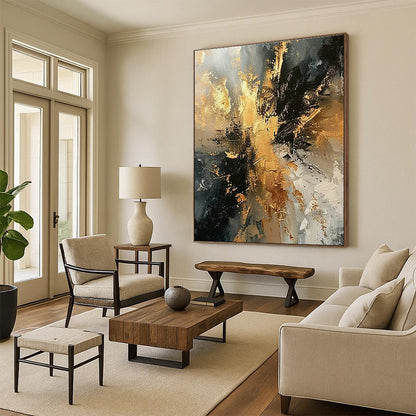 Gold - Gray - Black Abstract Art for Trendy City Bar & Corporate Executive Office DLZ1748
