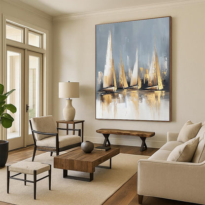 Golden Sailboats on Gray for Luxury Yacht Club & Modern Living Room STSC460