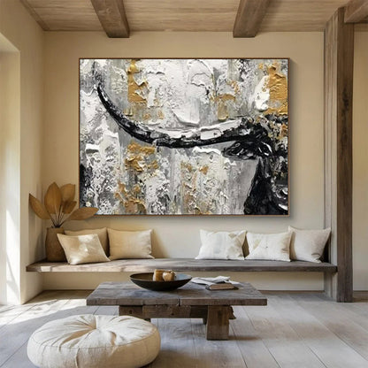Gold - Grey Bull Abstract Art for Bold Home Office Motivation DLZ2720