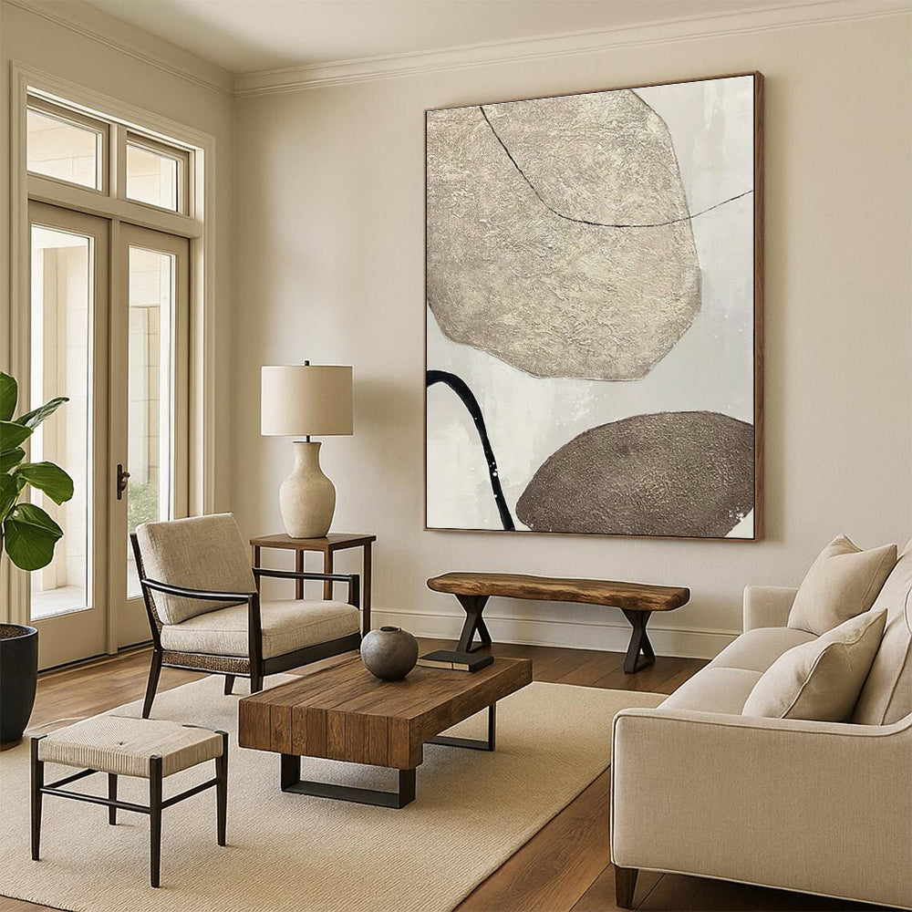 Brown - Stone Linear Abstract Art for Nature - Inspired Home & Outdoor - Themed Café DLZ1328
